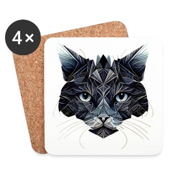 Black cat face with geometric patterns - Coasters (set of 4) - white - Front