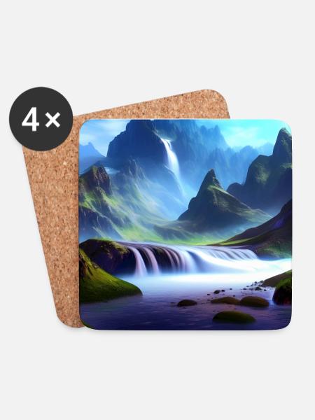 Waterfall and Berge_01 - Coasters (set of 4) - white