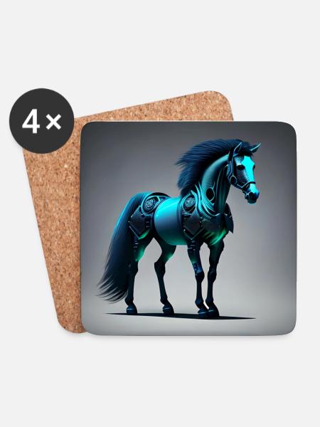 Blue Cyborg Horse - Coasters (set of 4) - white