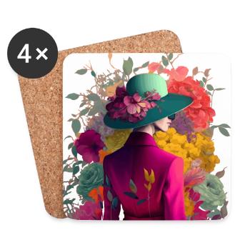 Model with hat and flowers gift - Coasters (set of 4) - white - Front
