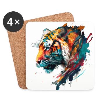 Tigerkopf im Profil Geschenk - Untersetzer (4er-Set) - Weiß - Vorne