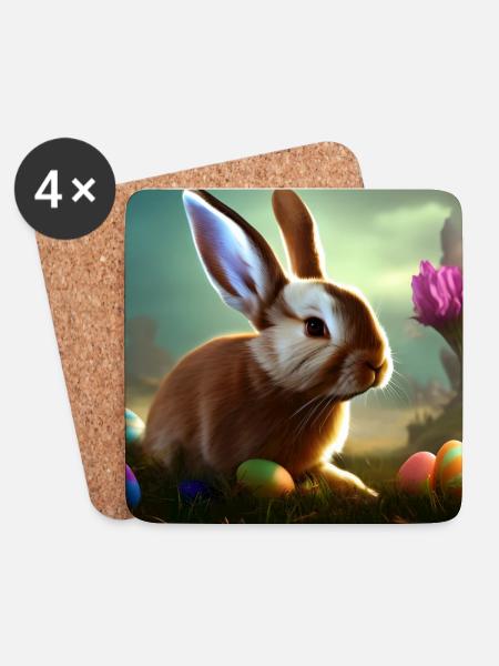 Osterhase_01 - Untersetzer (4er-Set) - Weiß