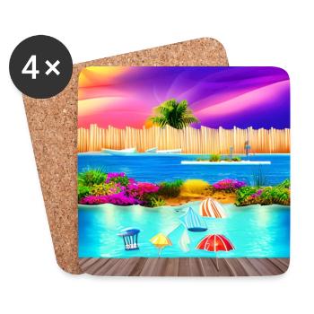 Vacances ensoleillées au bord de la mer - Dessous de verre (lot de 4) - blanc - Devant