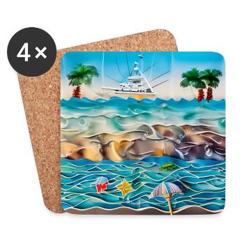 Journée ensoleillée au bord de la mer - Dessous de verre (lot de 4) - blanc - Devant