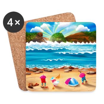 enfants jouant au bord de la mer - Dessous de verre (lot de 4) - blanc - Devant