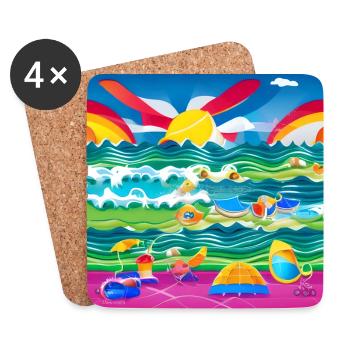 Enfants s’amusant au bord de la mer - Dessous de verre (lot de 4) - blanc - Devant