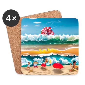 Enfants jouant au bord de la mer - Dessous de verre (lot de 4) - blanc - Devant
