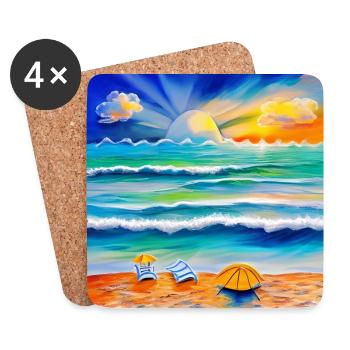Coucher de soleil au bord de la mer - Dessous de verre (lot de 4) - blanc - Devant