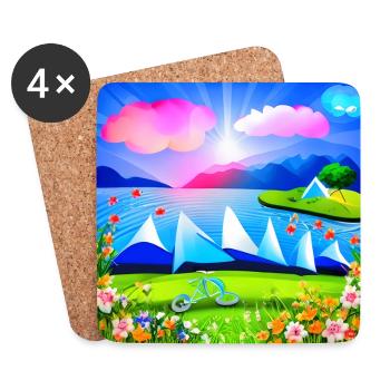 childhood with bicycle in spring sunny mountains - Coasters (set of 4) - white - Front
