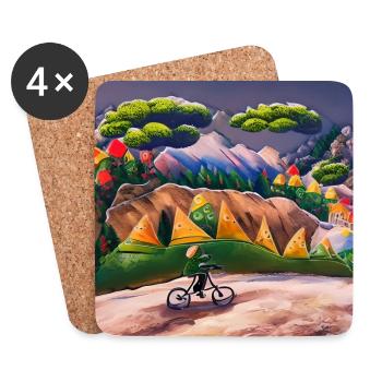 childhood with bicycle in mountains during summer - Coasters (set of 4) - white - Front