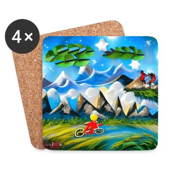 childhood with bicycle in mountains during holiday - Coasters (set of 4) - white - Front