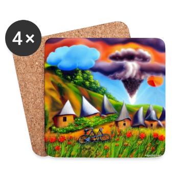childhood with bicycle in summer mountain - Coasters (set of 4) - white - Front