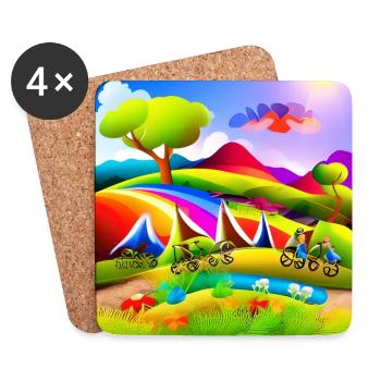 childhood with bicycle in summer sunny mountains - Coasters (set of 4) - white - Front