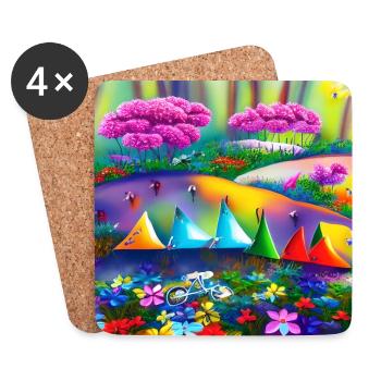 childhood with bicycle in spring mountains - Coasters (set of 4) - white - Front
