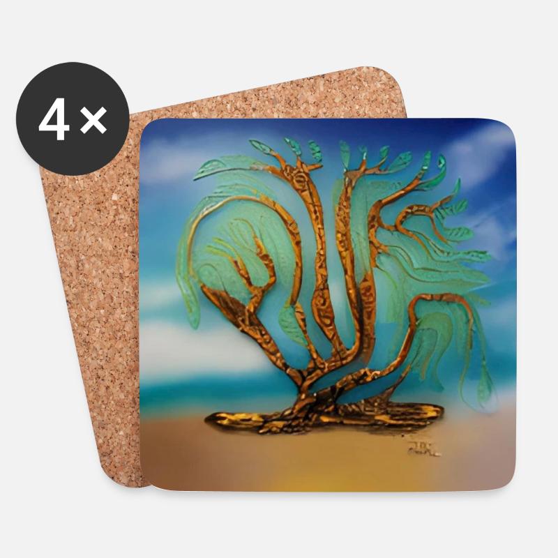 Alter Baum im Sommer - Untersetzer (4er-Set) - Weiß