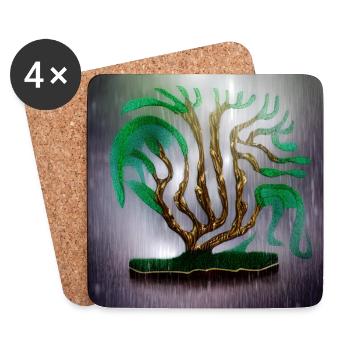 old tree during rainy summer day - Coasters (set of 4) - white - Front
