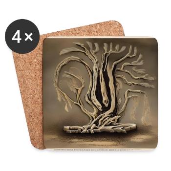 last day of old tree before being cut down - Coasters (set of 4) - white - Front