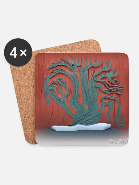 old tree waiting for spring - Coasters (set of 4) - white