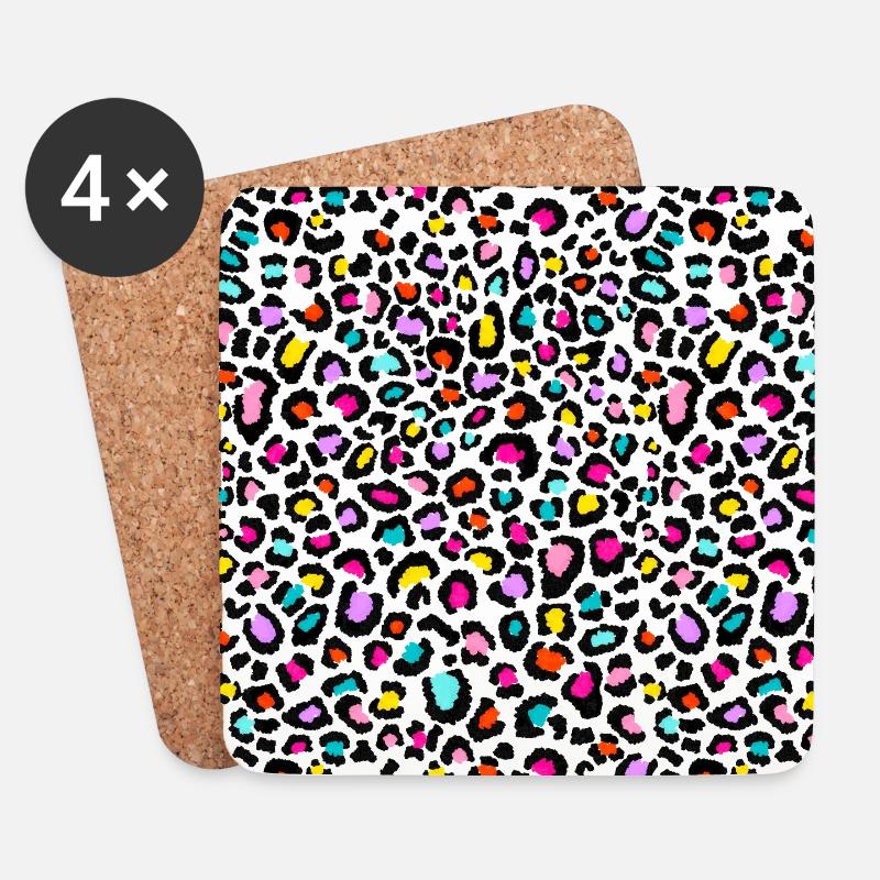 Regenbogen Leopard Geschenkmuster - Untersetzer (4er-Set) - Weiß