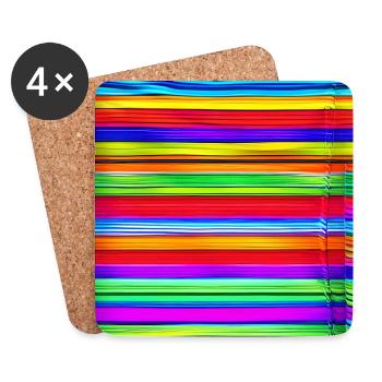 horizontal thin strips of crazy colors - Coasters (set of 4) - white - Front
