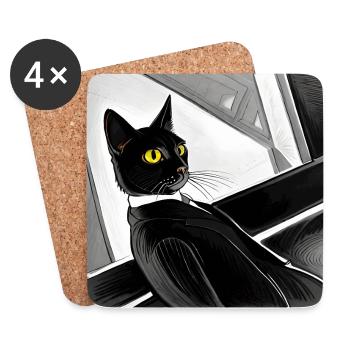 Chat en noir - Dessous de verre (lot de 4) - blanc - Devant