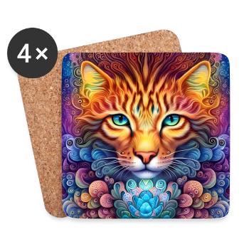 Psychedelischer Katzengeist. - Untersetzer (4er-Set) - Weiß - Vorne