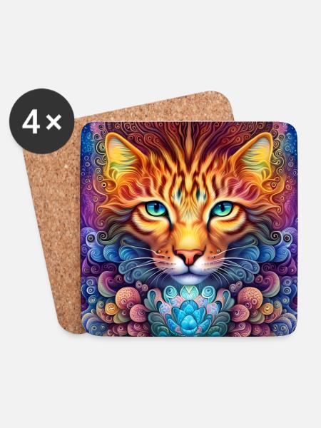 Psychedelic cat spirit. - Coasters (set of 4) - white