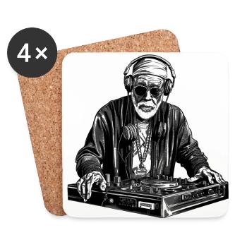 Cooler Best-Ager Mann als DJ Hipster mit Mütze - Untersetzer (4er-Set) - Weiß - Vorne