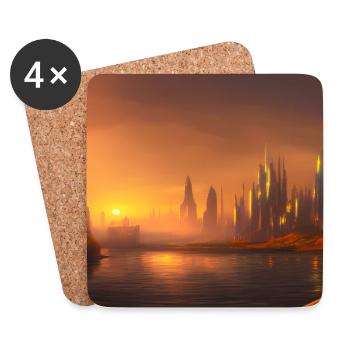 City skyline across the water at sunset - Untersetzer (4er-Set) - Weiß - Vorne