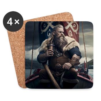 Vikings avec une cruche d’hydromel sur son navire - Dessous de verre (lot de 4) - blanc - Devant