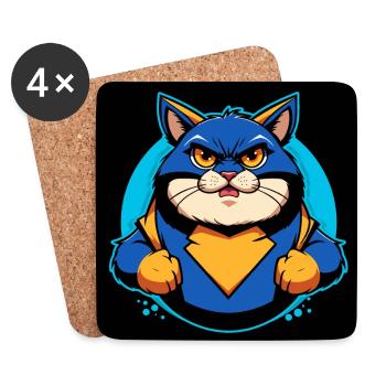 Chat super-héros - Dessous de verre (lot de 4) - blanc - Devant