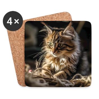 Main Coon bébé chat, joueur et ultra mignon - Dessous de verre (lot de 4) - blanc - Devant