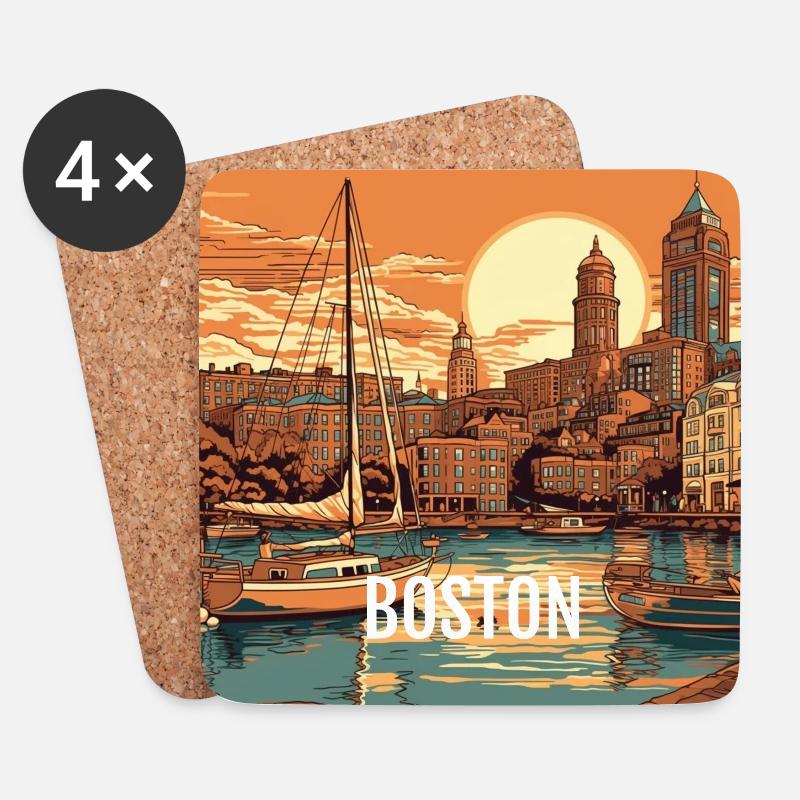 Boston bei Sonnenuntergang - Untersetzer (4er-Set) - Weiß