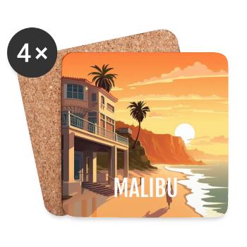 Malibu au coucher du soleil - Dessous de verre (lot de 4) - blanc - Devant