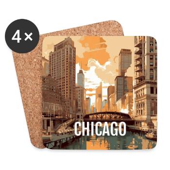Chicago au coucher du soleil - Dessous de verre (lot de 4) - blanc - Devant