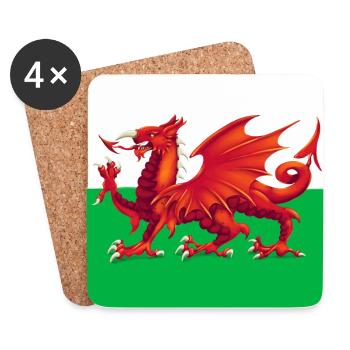 Walisischer Drache - Y Ddraig Goch - Hintergrundversion - Untersetzer (4er-Set) - Weiß - Vorne