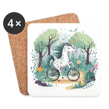 Licorne à vélo - Dessous de verre (lot de 4) - blanc - Devant