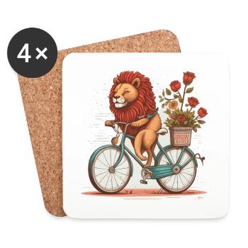 Löwe auf dem Fahrrad - Untersetzer (4er-Set) - Weiß - Vorne
