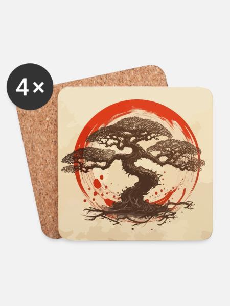 Bonsai Enso Japan - Untersetzer (4er-Set) - Weiß