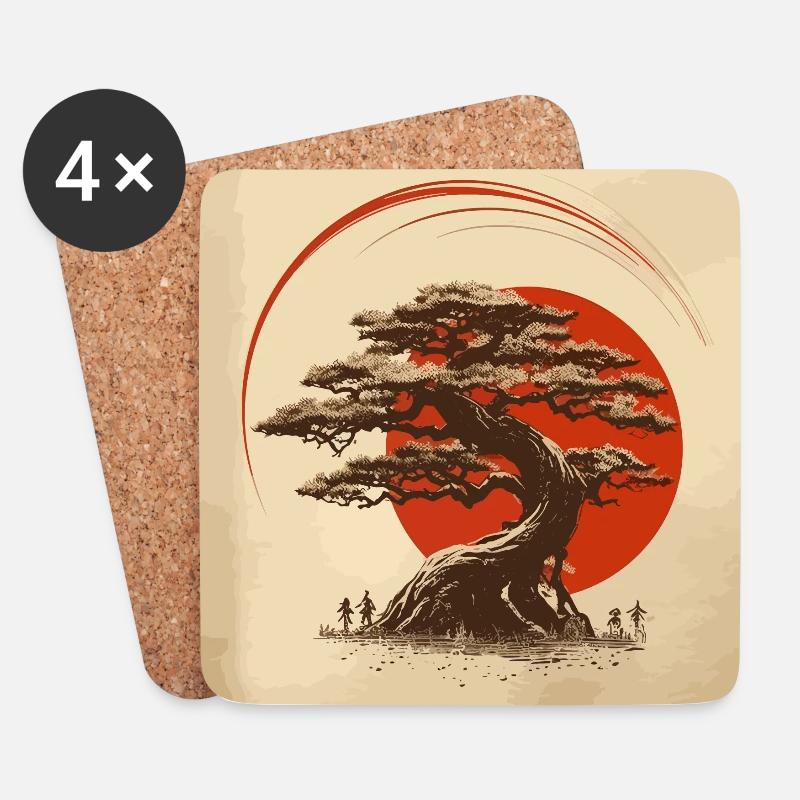 Bonsai Enso Japan - Untersetzer (4er-Set) - Weiß