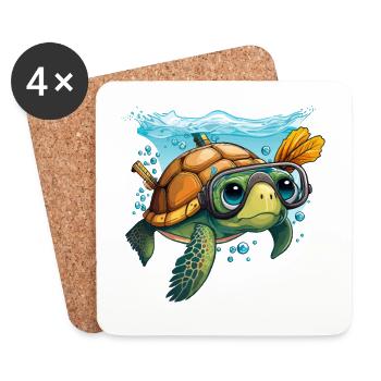 Aventure sous-marine avec les tortues - Dessous de verre (lot de 4) - blanc - Devant