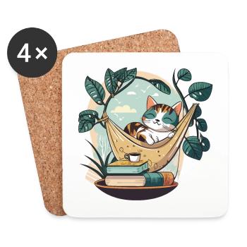 Cat Book Lover - Coasters (set of 4) - white - Front