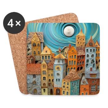 Papier Stadt - Untersetzer (4er-Set) - Weiß - Vorne
