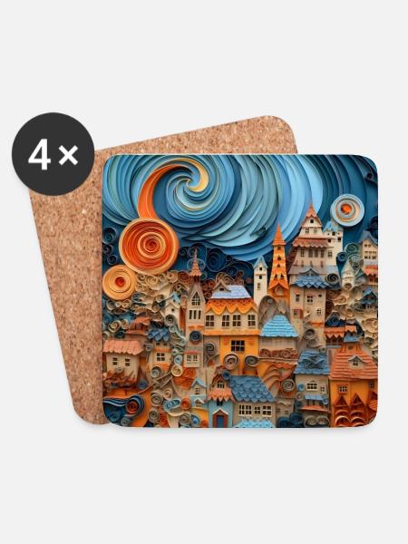 Papier Stadt - Untersetzer (4er-Set) - Weiß