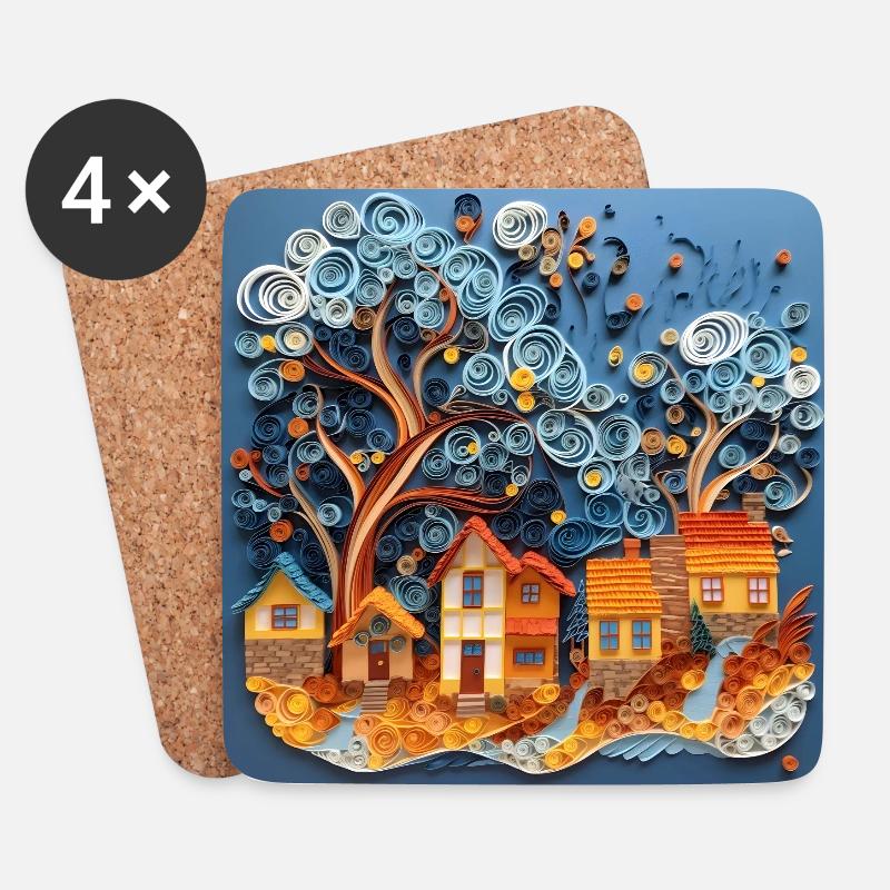 Papier Stadt - Untersetzer (4er-Set) - Weiß