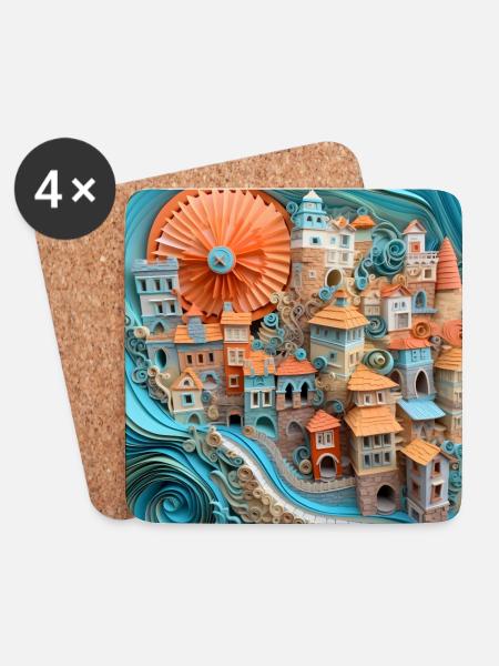 Papier Stadt - Untersetzer (4er-Set) - Weiß