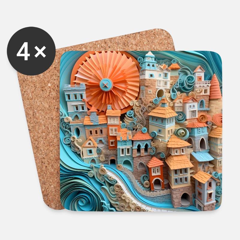 Papier Stadt - Untersetzer (4er-Set) - Weiß