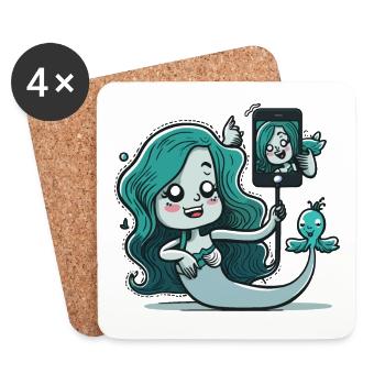 Sirène aimant les selfies - Dessous de verre (lot de 4) - blanc - Devant