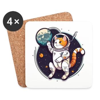Explorateur de l’espace félin - Dessous de verre (lot de 4) - blanc - Devant