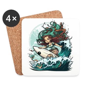 Surfende Sirene - Untersetzer (4er-Set) - Weiß - Vorne